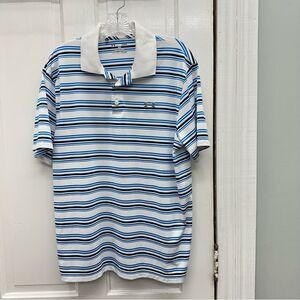 Under Armour heat gear loose fit polo golf shirt men's large blue white stripe